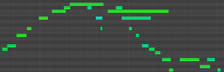 Unquantized MIDI from a Klangio transcription opened in a pianoroll viewer.