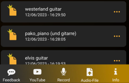 The audio selection of the Klangio mobile apps.