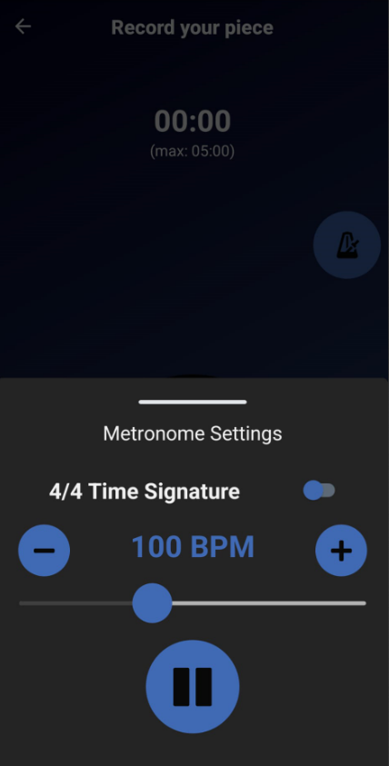 Metronome Settings of the Klangio mobile apps.