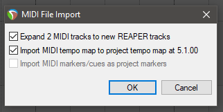 REAPER Dialog Window "MIDI File Import"