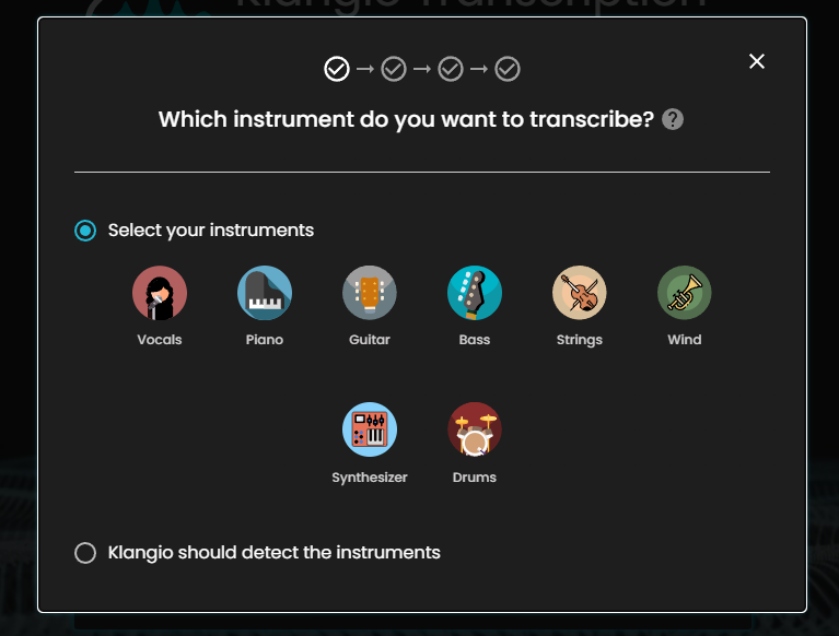 Choose the instruments that you want notes for.