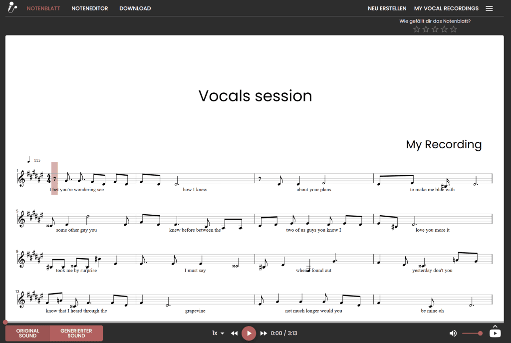 A free Demo Transcription by Sing2Notes.