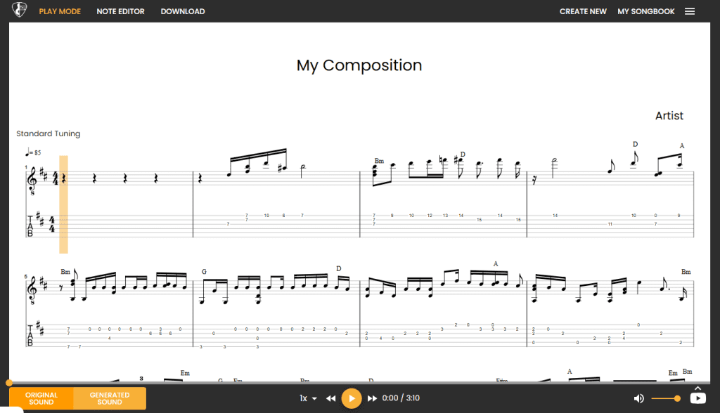 Guitar2Tabs Transcription Viewer - including TABs